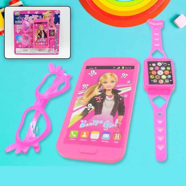 Barbie Musical Phone, Watch & Glasses Play Set for Girls (3 Pc, Battery-Free)