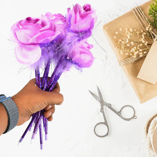 FASHION ROSE FLOWER & STAR DESIGN BALL PEN SMOOTH WRITING ( SET OF 5PC)