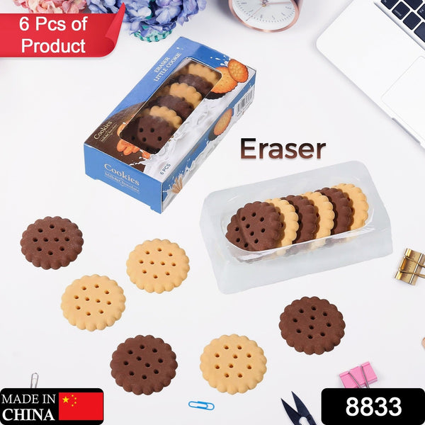 Biscuit-Shaped Erasers – Fun Rubber Stationery for Kids (6 Pcs Set)