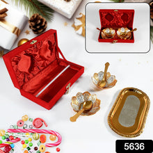 5-in-1 Gold & Silver Plated Bowl Spoon Tray Set with Velvet Gift Box